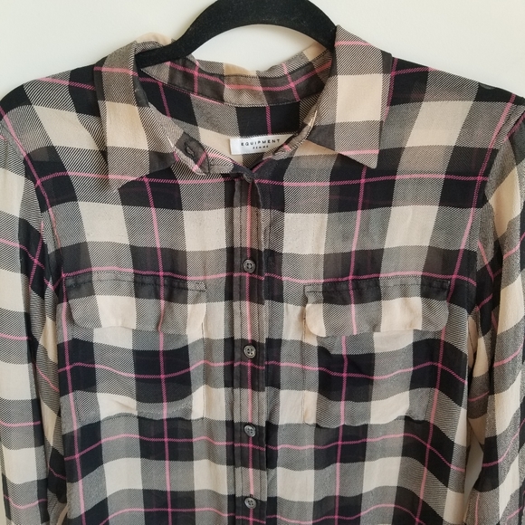 Equipment Femme 100% Silk Pink Tan & Black Blouse - Picture 6 of 8